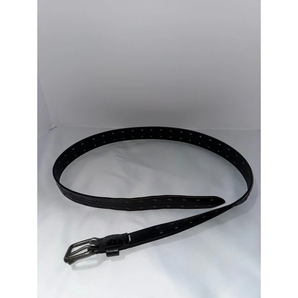 Genuine Leather Double Prong Belt Black 44/110 MBLT 32433-15G Antiqued Buckle